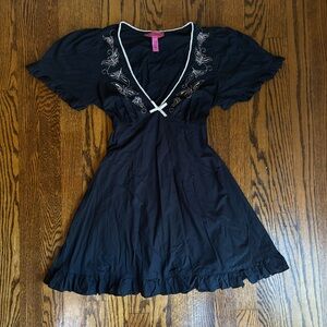 Betsey Johnson Intimates Vintage Black Butterfly Mini Dress
